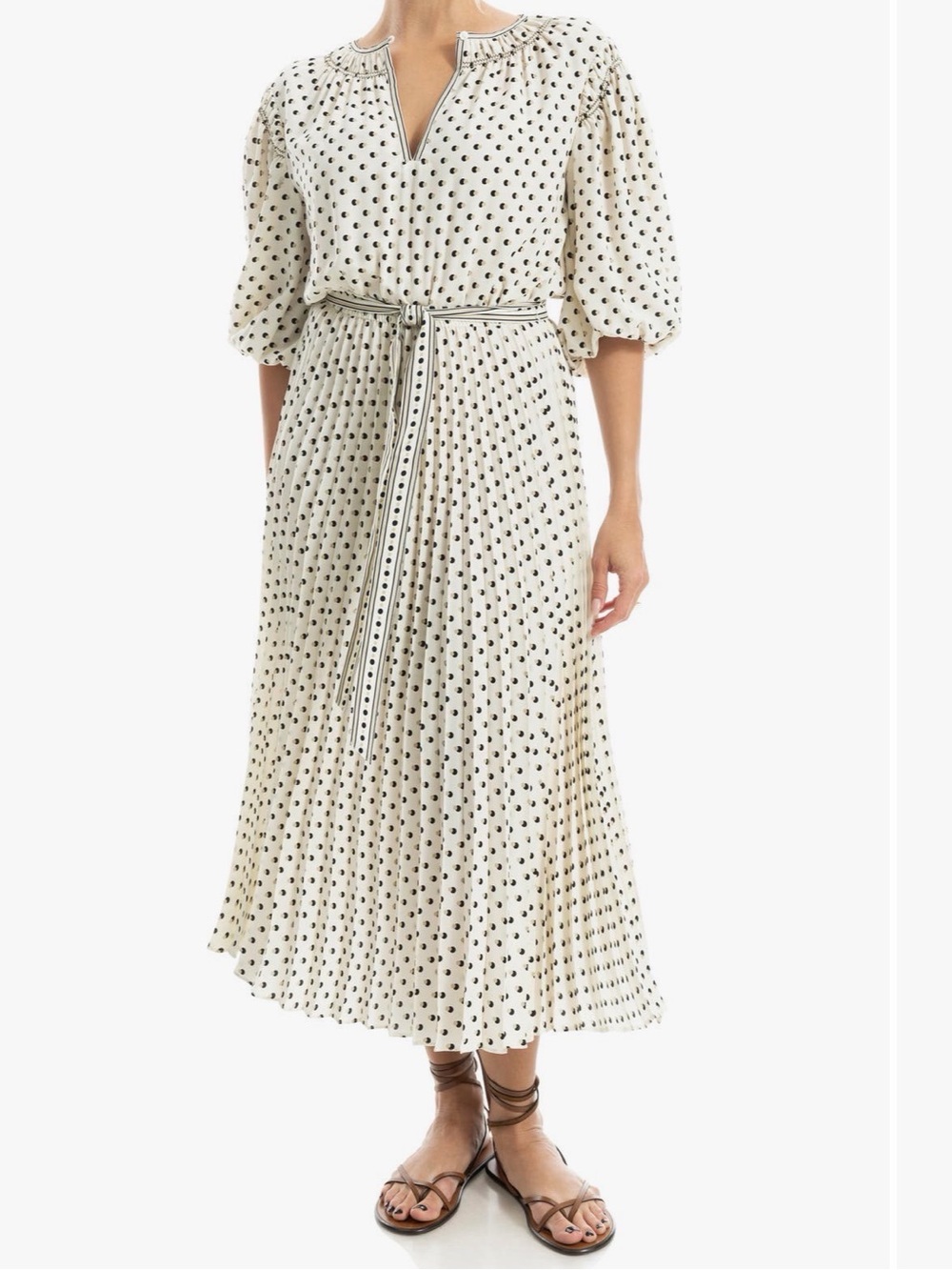 Max Studio London Cream Polka Dot Pleated Skirt Dress size XS NWT MSRP $188